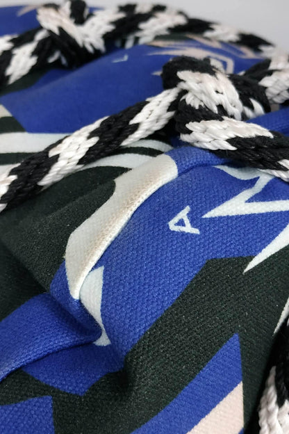 Cotton Drawstring Bag Blue White Black