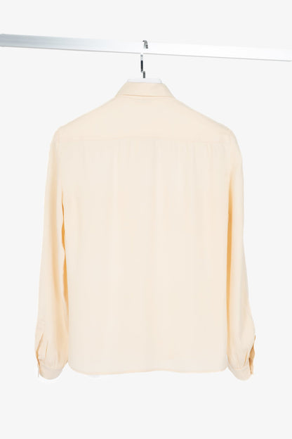 Chanel 70's-Vintage Cream Silk CC-Pocket Buttoned Blouse