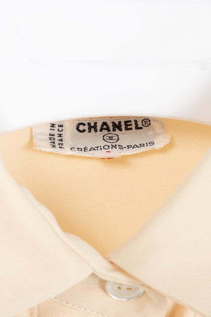 Chanel 70's-Vintage Cream Silk CC-Pocket Buttoned Blouse