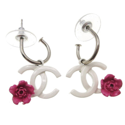 CHANEL SILVER PLATED DANGLE PIERCED EARRINGS