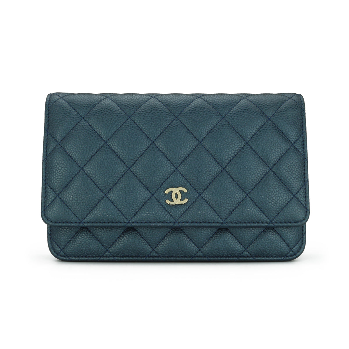 Chanel Wallet On Chain Metallic Iridescent Dark Blue Caviar Light Gold Hardware 2018