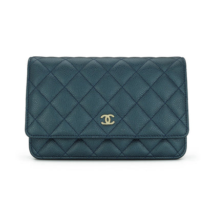 Chanel Wallet On Chain Metallic Iridescent Dark Blue Caviar Light Gold Hardware 2018