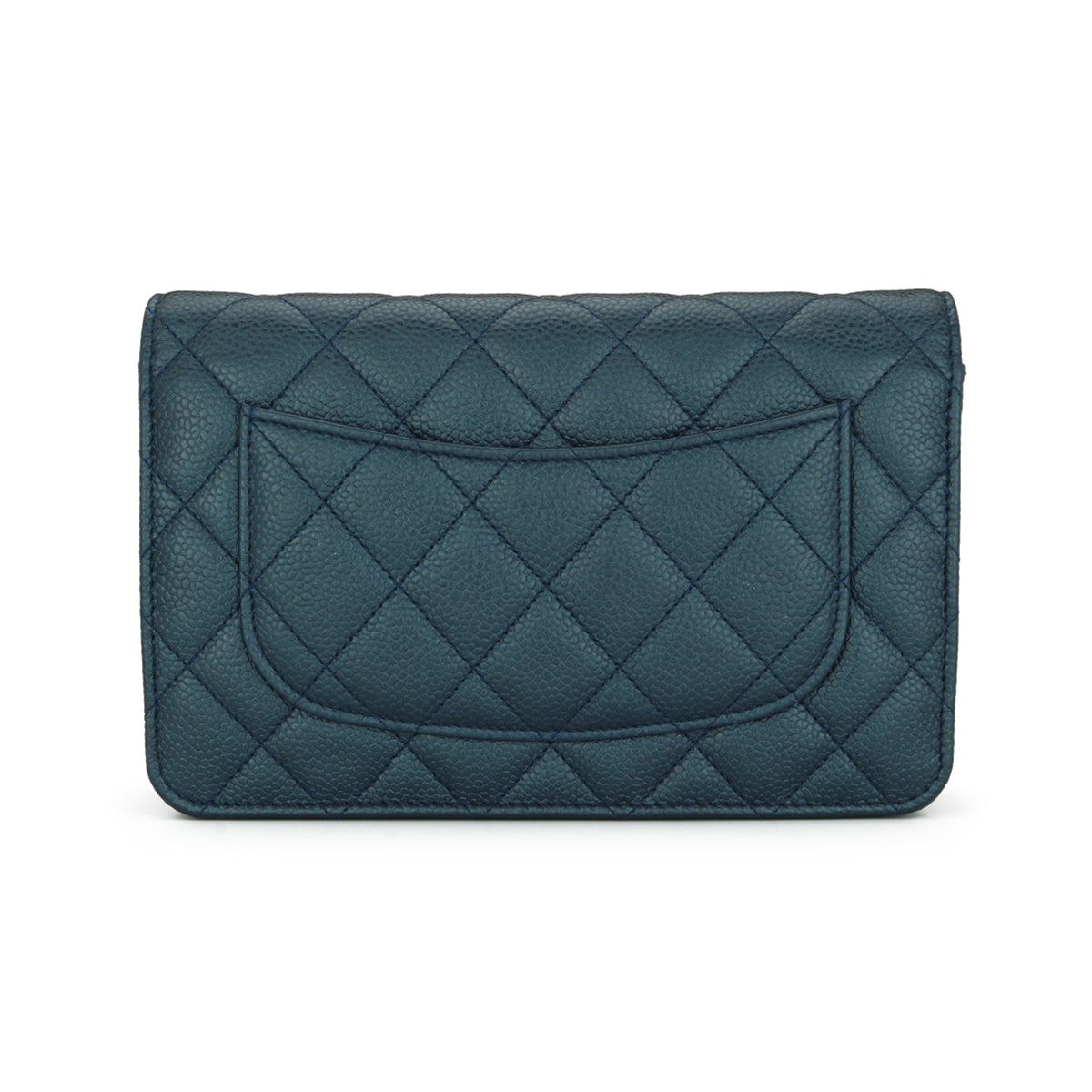 Chanel Wallet On Chain Metallic Iridescent Dark Blue Caviar Light Gold Hardware 2018
