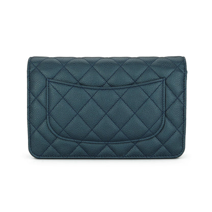 Chanel Wallet On Chain Metallic Iridescent Dark Blue Caviar Light Gold Hardware 2018