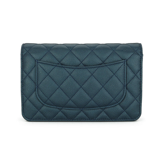 Chanel Wallet On Chain Metallic Iridescent Dark Blue Caviar Light Gold Hardware 2018