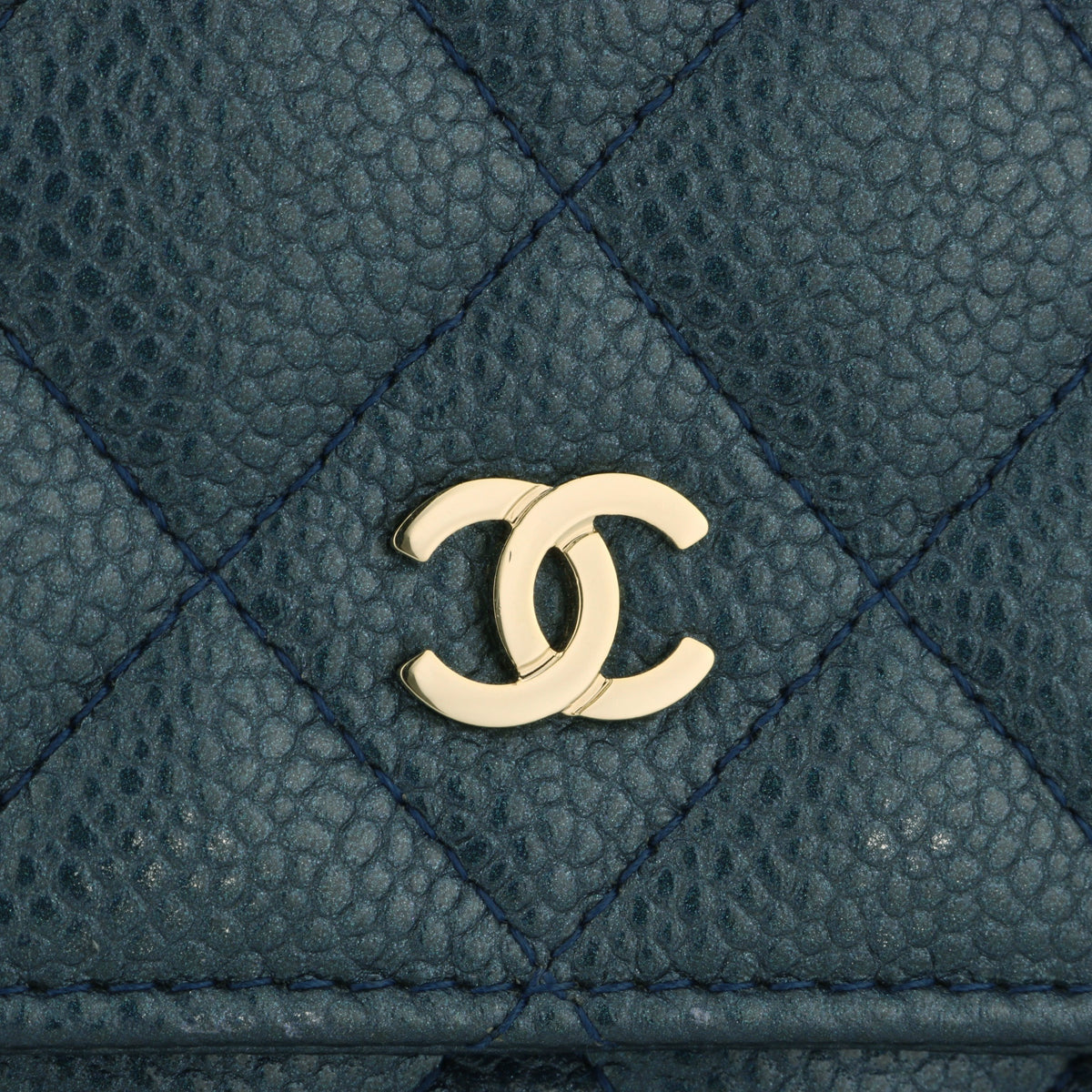 Chanel Wallet On Chain Metallic Iridescent Dark Blue Caviar Light Gold Hardware 2018
