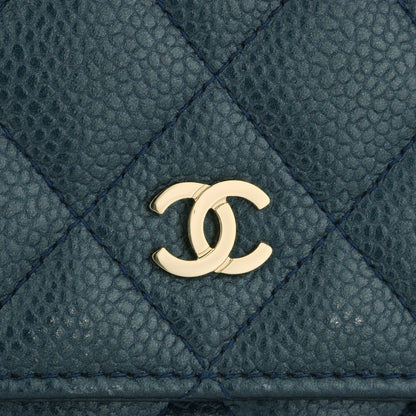 Chanel Wallet On Chain Metallic Iridescent Dark Blue Caviar Light Gold Hardware 2018