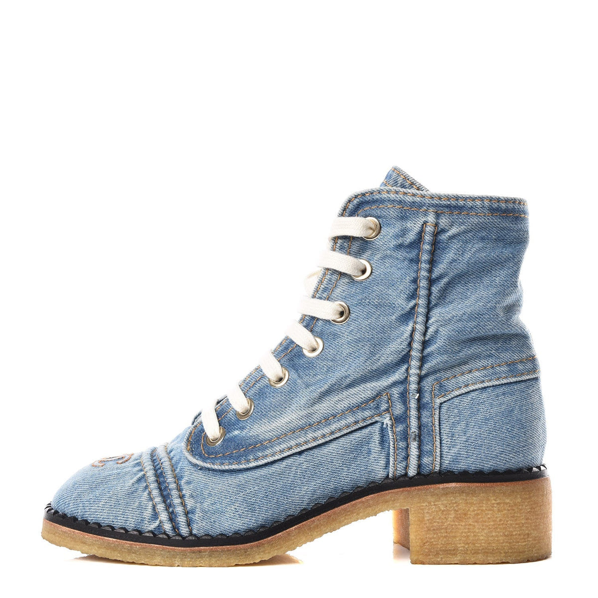 CHANEL DENIM LACE UP COMBAT BOOTIES