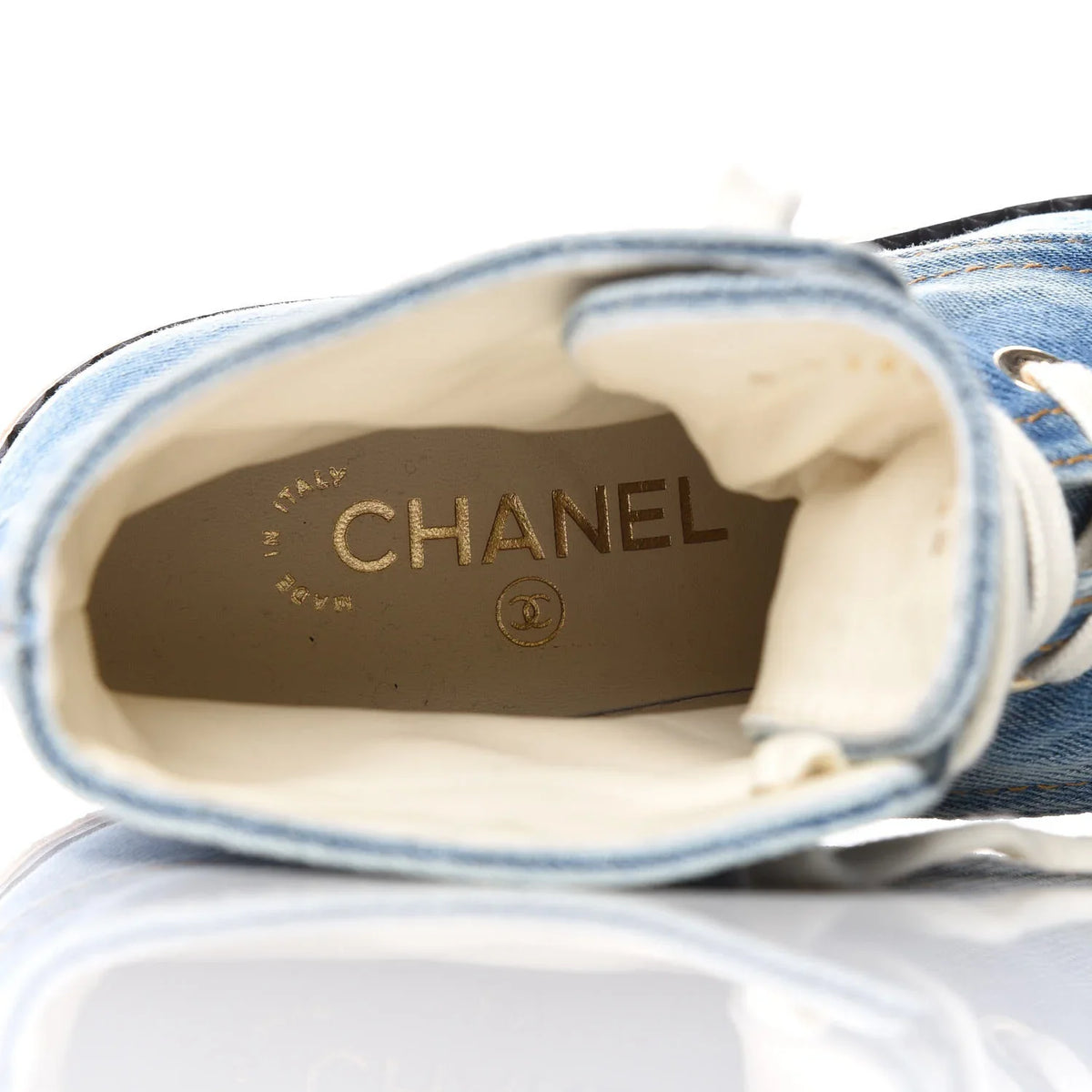 CHANEL DENIM LACE UP COMBAT BOOTIES