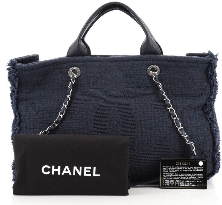 Chanel Double Face Deauville Tote Fringe Quilted Canvas