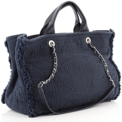 Chanel Double Face Deauville Tote Fringe Quilted Canvas
