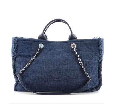 Chanel Double Face Deauville Tote Fringe Quilted Canvas