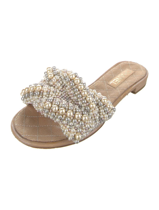 CHANEL FAUX PEARL FLAT MULES