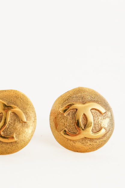 Chanel Gold-Tone Round Interlocking CC Clip-On Earrings