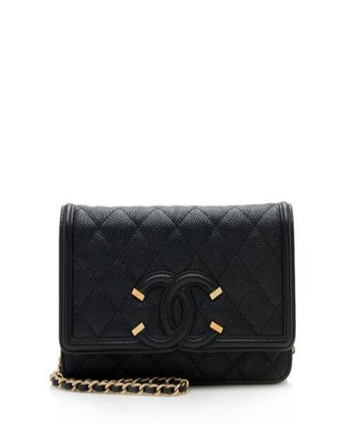 Chanel Wallet On Chain – WOC CC Filigree Black Grained Calfskin