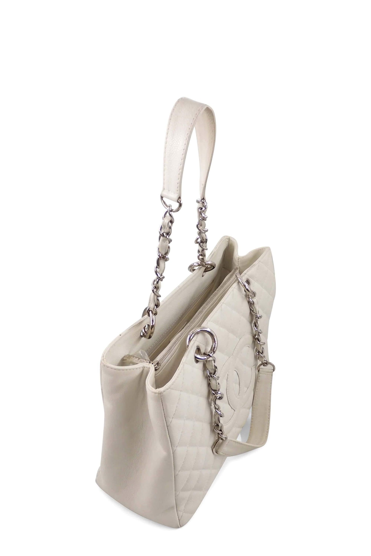 Grand Shopping Tote White with Silver Hardware