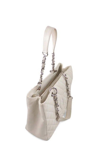 Grand Shopping Tote White with Silver Hardware
