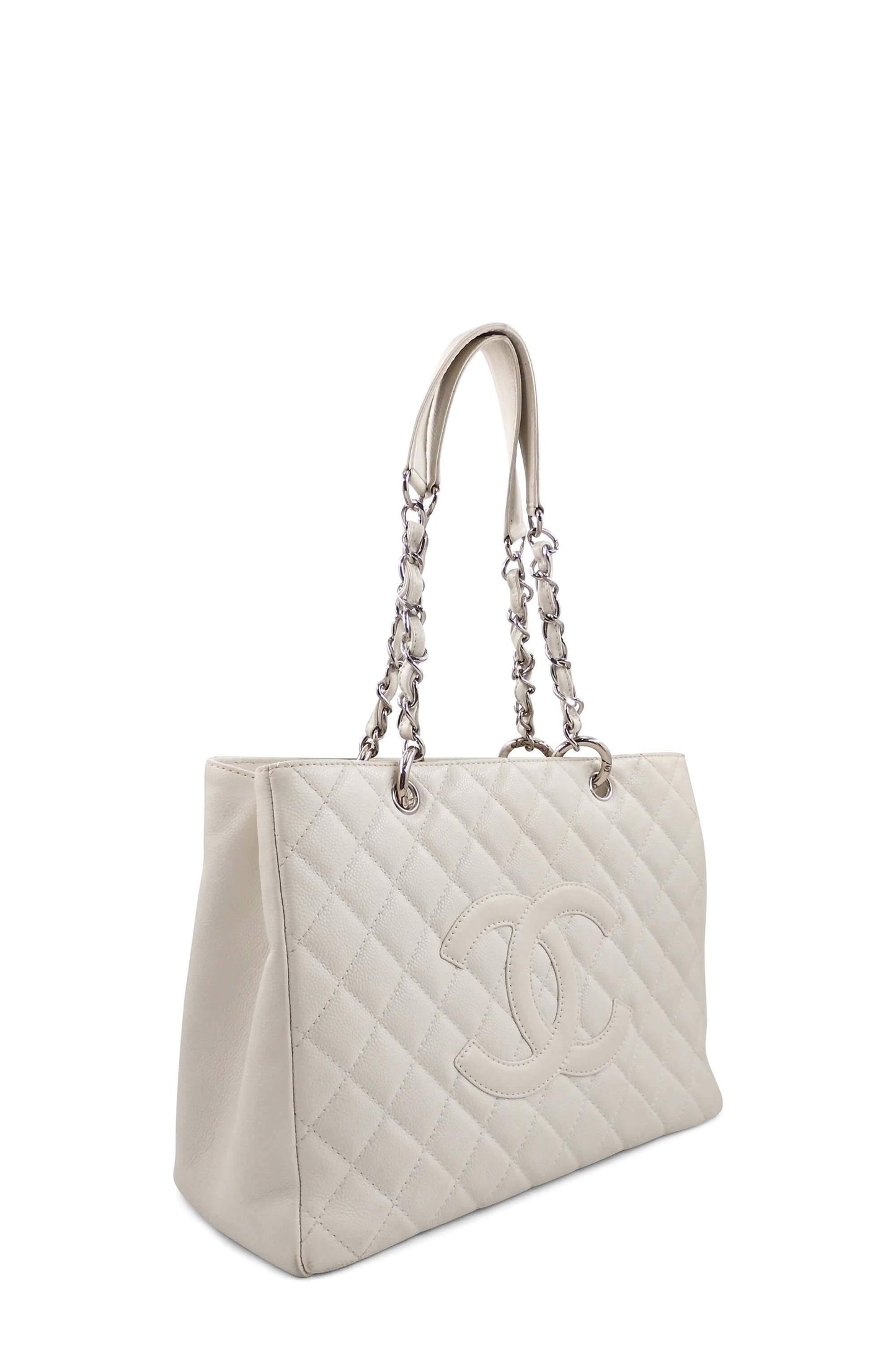 Grand Shopping Tote White with Silver Hardware