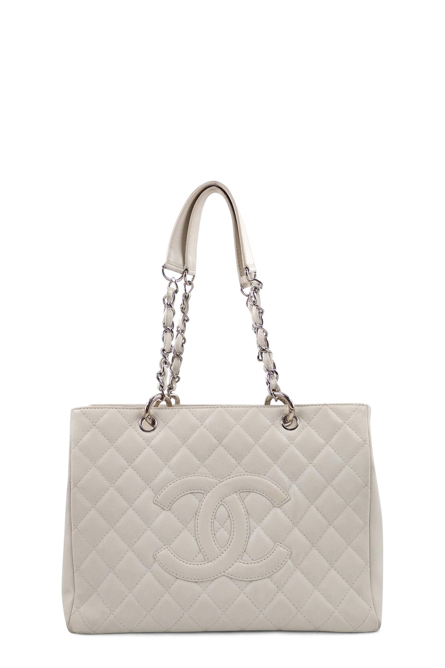 Grand Shopping Tote White with Silver Hardware