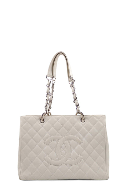 Grand Shopping Tote White with Silver Hardware