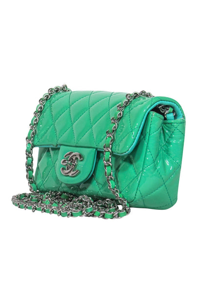 Chanel - Green Patent Leather Quilted Mini Crossbody