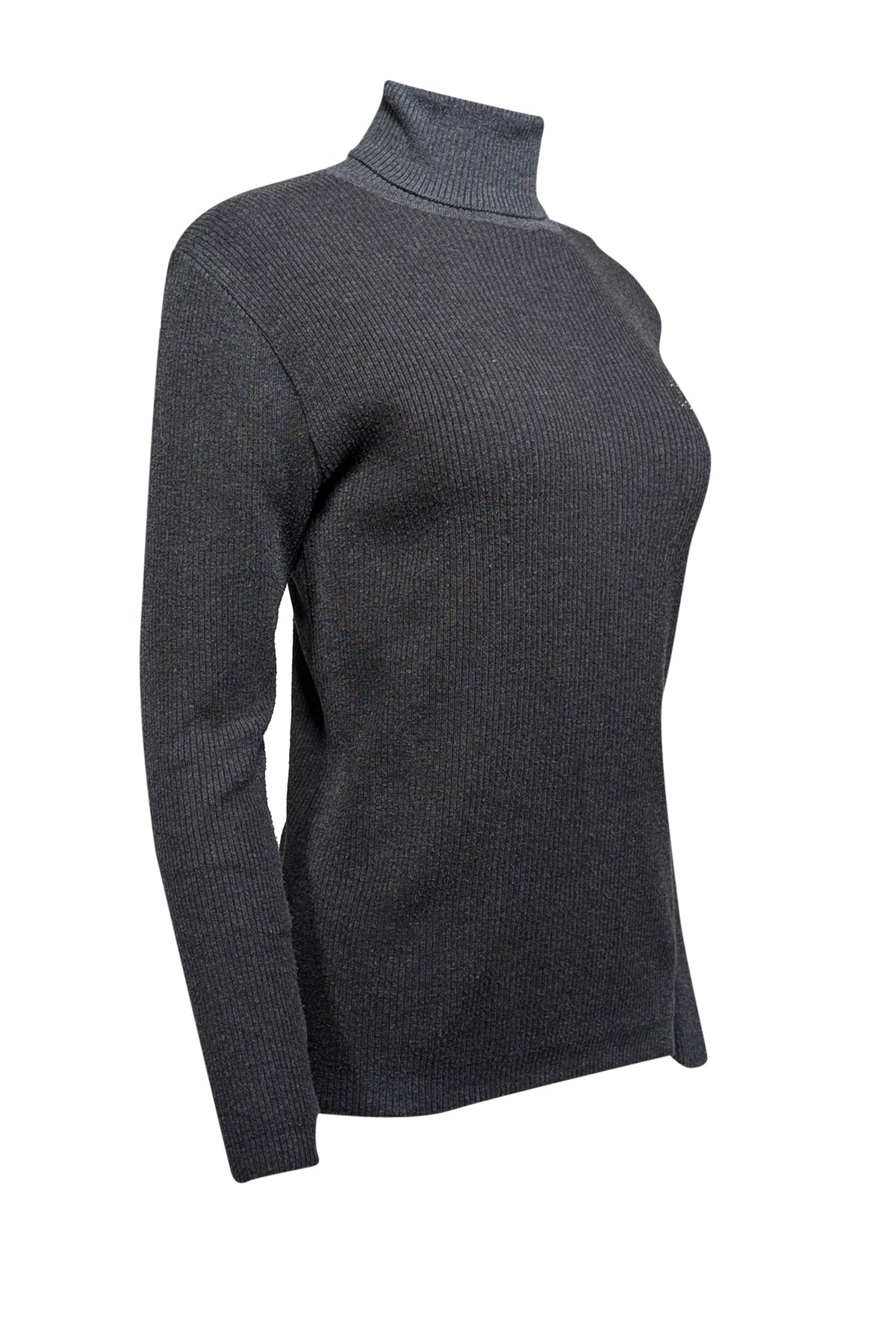 Chanel - Grey Ribbed Knit Turtle Neck Sweater Sz S