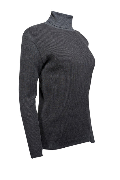 Chanel - Grey Ribbed Knit Turtle Neck Sweater Sz S