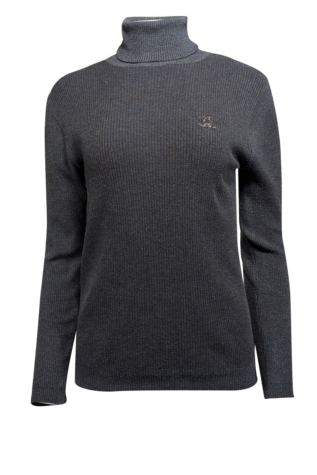 Chanel - Grey Ribbed Knit Turtle Neck Sweater Sz S