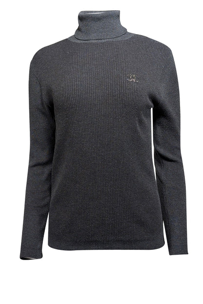 Chanel - Grey Ribbed Knit Turtle Neck Sweater Sz S