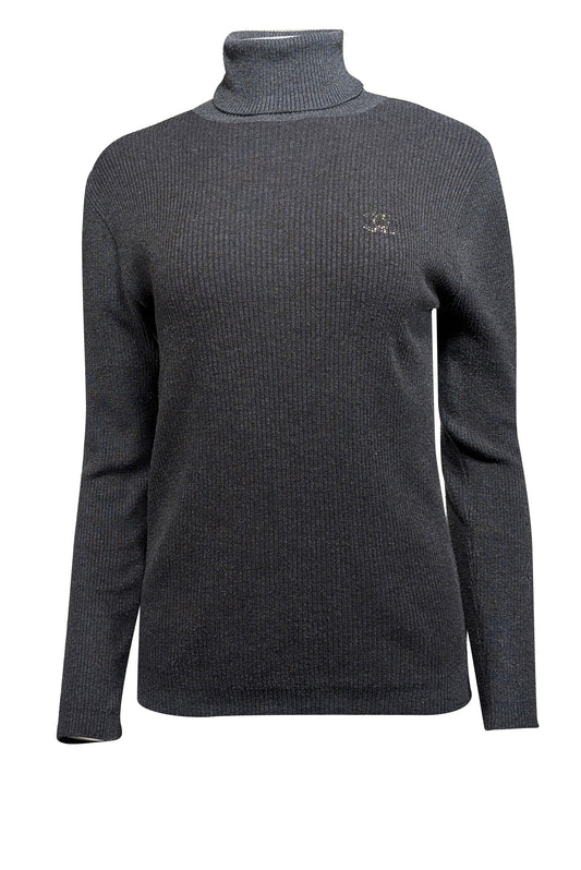 Chanel - Grey Ribbed Knit Turtle Neck Sweater Sz S