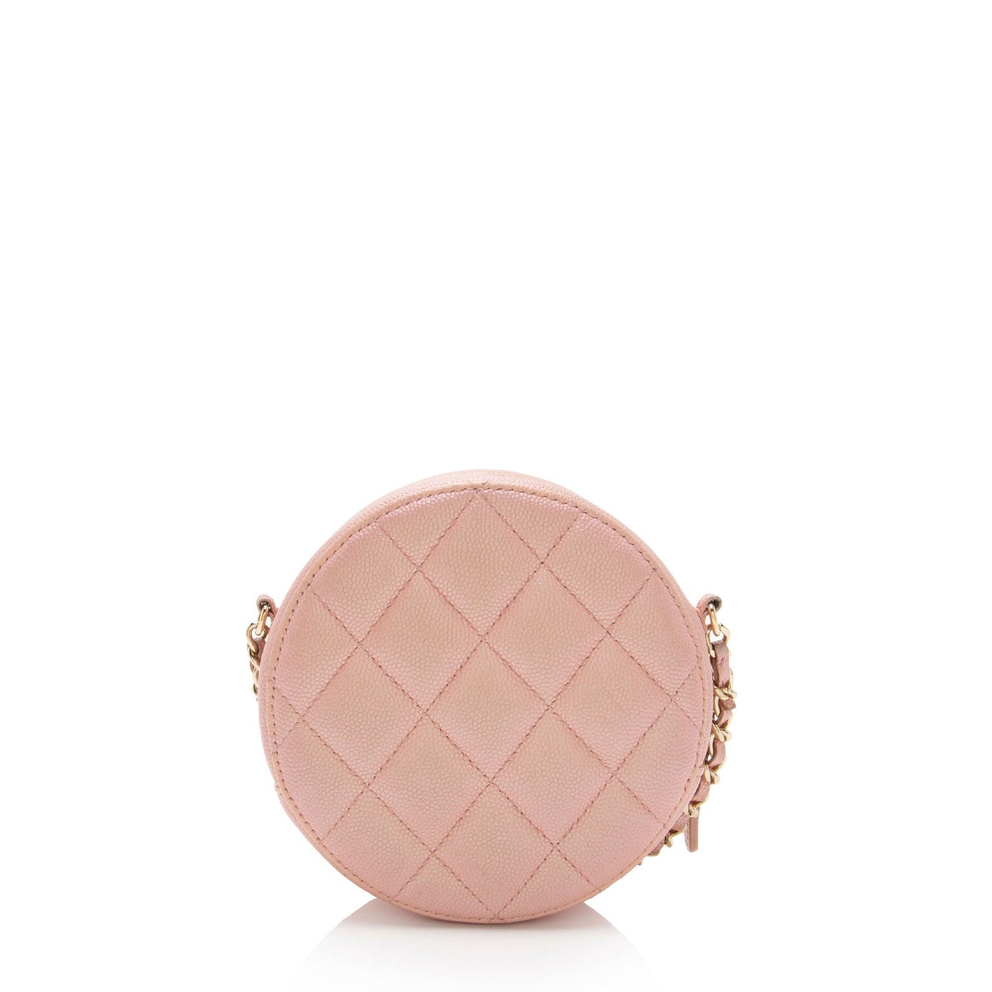 Chanel Iridescent Caviar Leather Mother of Pearl CC Round Clutch with Chain