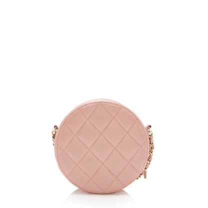 Chanel Iridescent Caviar Leather Mother of Pearl CC Round Clutch with Chain