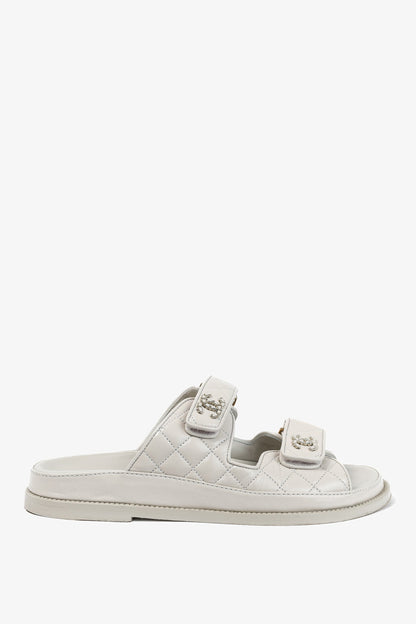 Chanel Light-Grey Lambskin Quilted CC Chain Dad Sandals