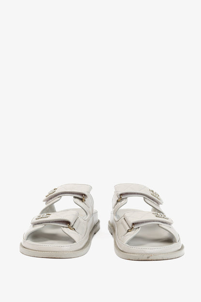 Chanel Light-Grey Lambskin Quilted CC Chain Dad Sandals