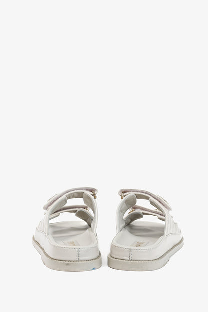Chanel Light-Grey Lambskin Quilted CC Chain Dad Sandals