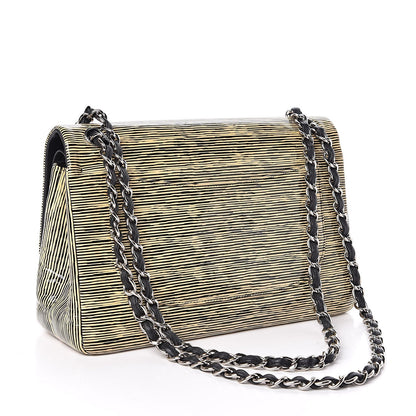 CHANEL Patent Calfskin Striped Jumbo Double Flap