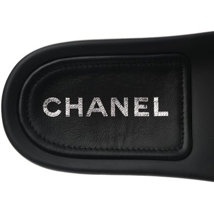 CHANEL INTERLOCKING CC LOGO LAMBSKIN LEATHER SLIDES