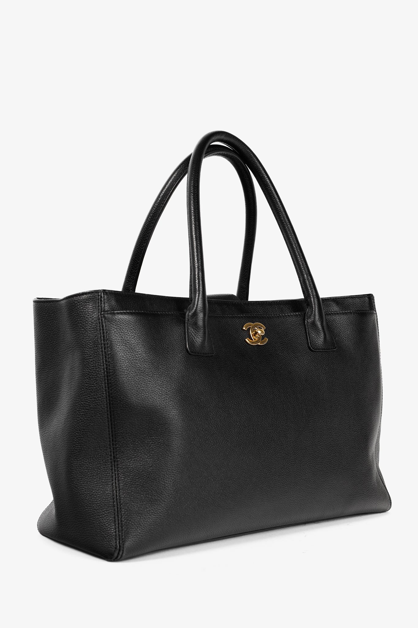 Chanel Cerf Executive Black Leather CC Tote Bag