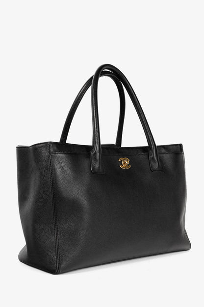 Chanel Cerf Executive Black Leather CC Tote Bag