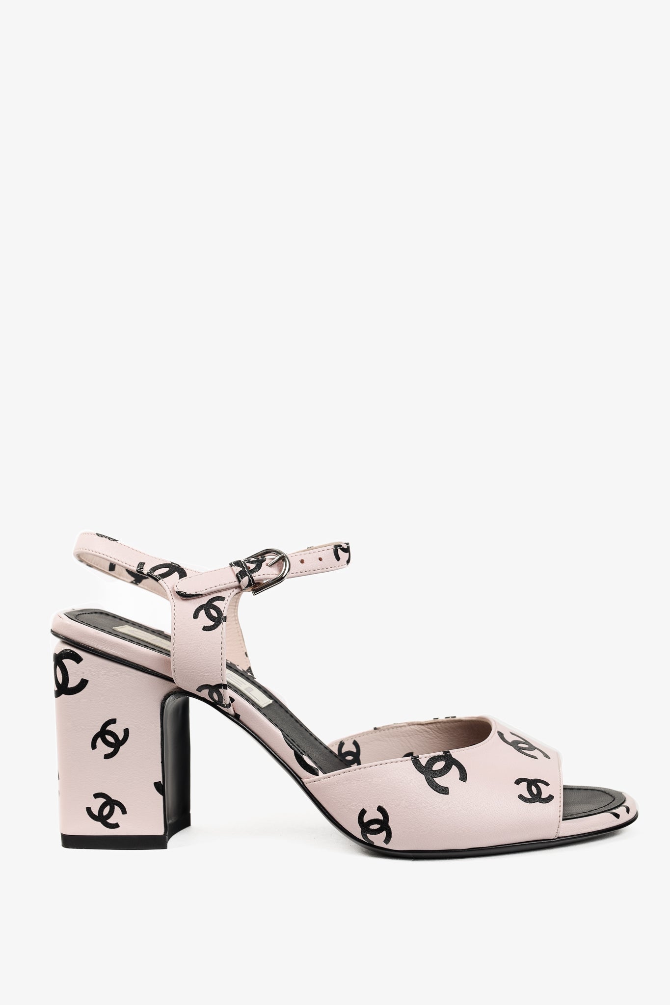 Chanel 22S Light Pink CC-Print Leather Sandals