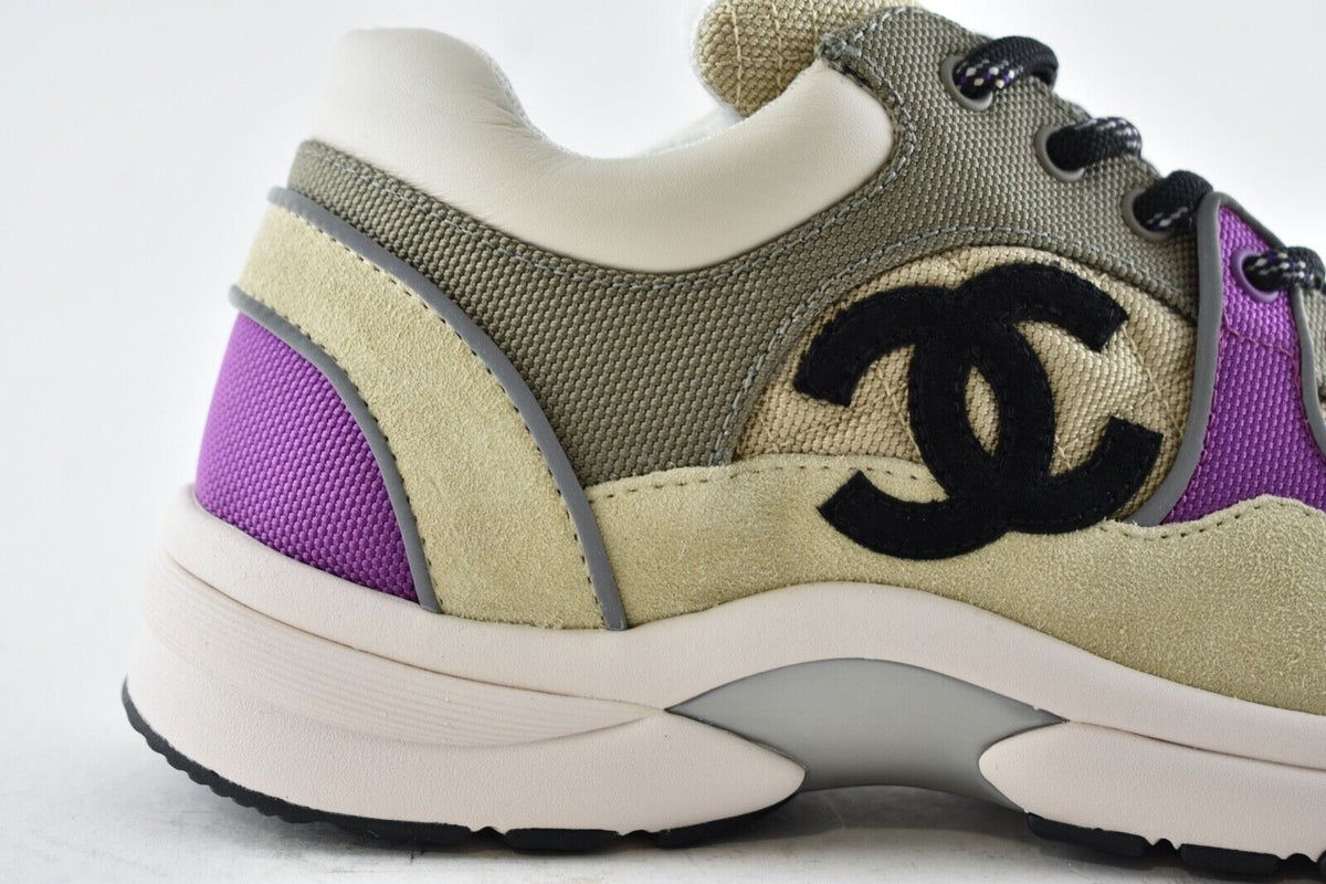 CHANEL MESH SUEDE CALFSKIN CC LO TOP TRAINERS SNEAKERS