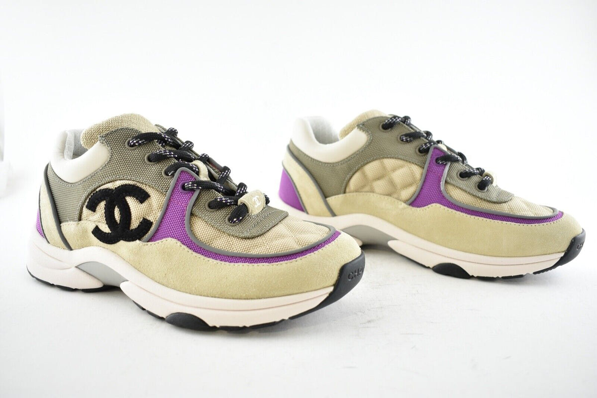 CHANEL MESH SUEDE CALFSKIN CC LO TOP TRAINERS SNEAKERS