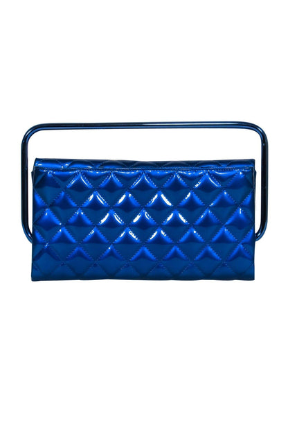 Chanel - Metallic Blue Quilted Patent Leather Bar Handle Bag