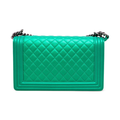 CHANEL BOY RARE MEDIUM METALLIC CALFSKIN NEON BRIGHT GREEN  BAG