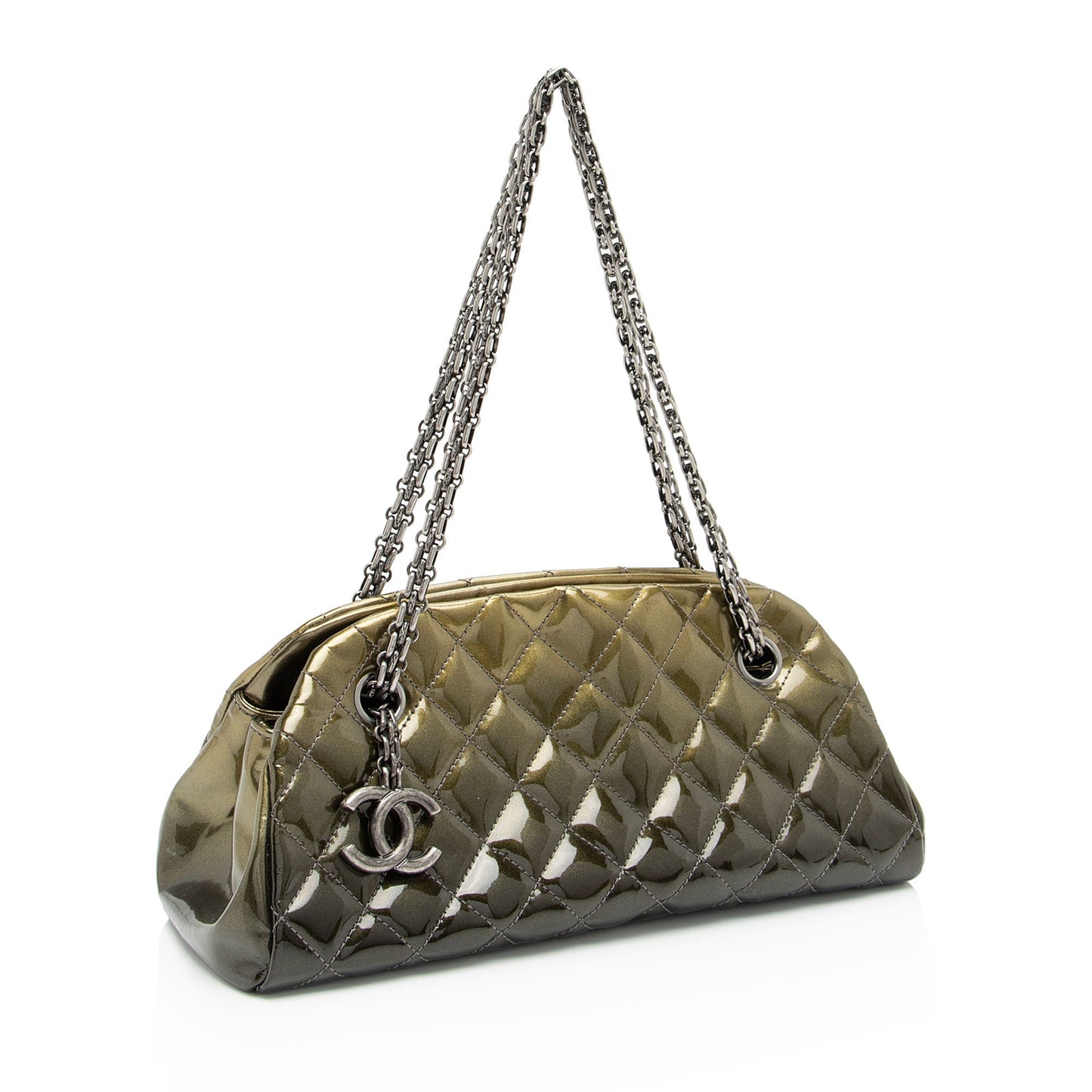 Chanel Metallic Patent Leather Just Mademoiselle Bowler Small Satchel
