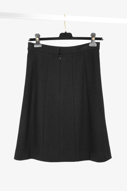 Chanel Black Wool-Blend Panelled A-Line Knee-Length Skirt