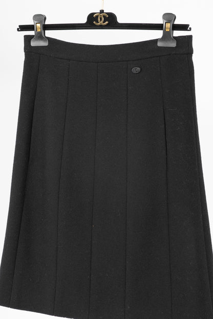Chanel Black Wool-Blend Panelled A-Line Knee-Length Skirt