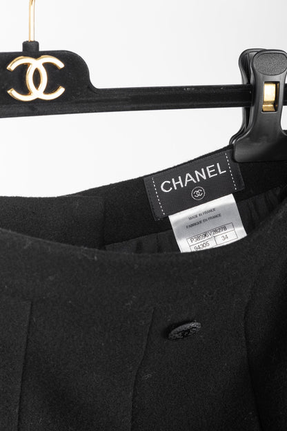 Chanel Black Wool-Blend Panelled A-Line Knee-Length Skirt