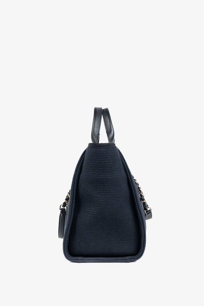 Chanel Small Deauville Black Canvas Logo Shopping Bag