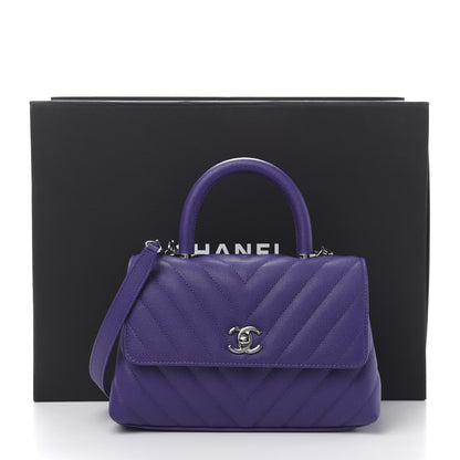 CHANEL MINI COCO HANDLE CHEVRON QUILTED CAVIAR LEATHER BAG